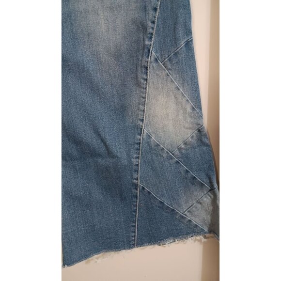 C Est 1946 16P Blue Denim Hi Rise Medium Wash Raw Flare Retro Boho Casual Jeans - Picture 2 of 4